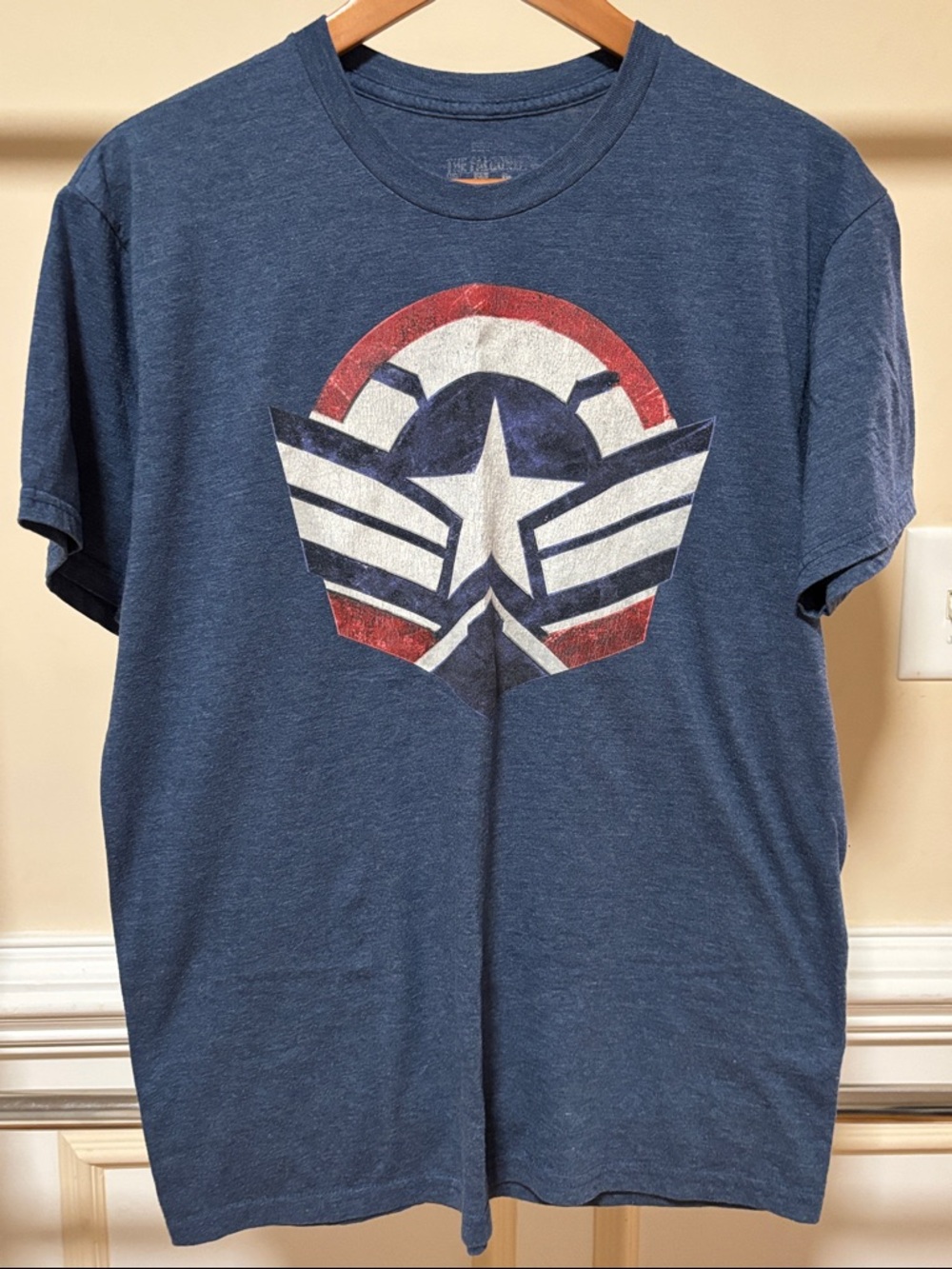 Marvel Men's Heather Blue Short Sleeve Tee with Red, White & Blue Star Emblem